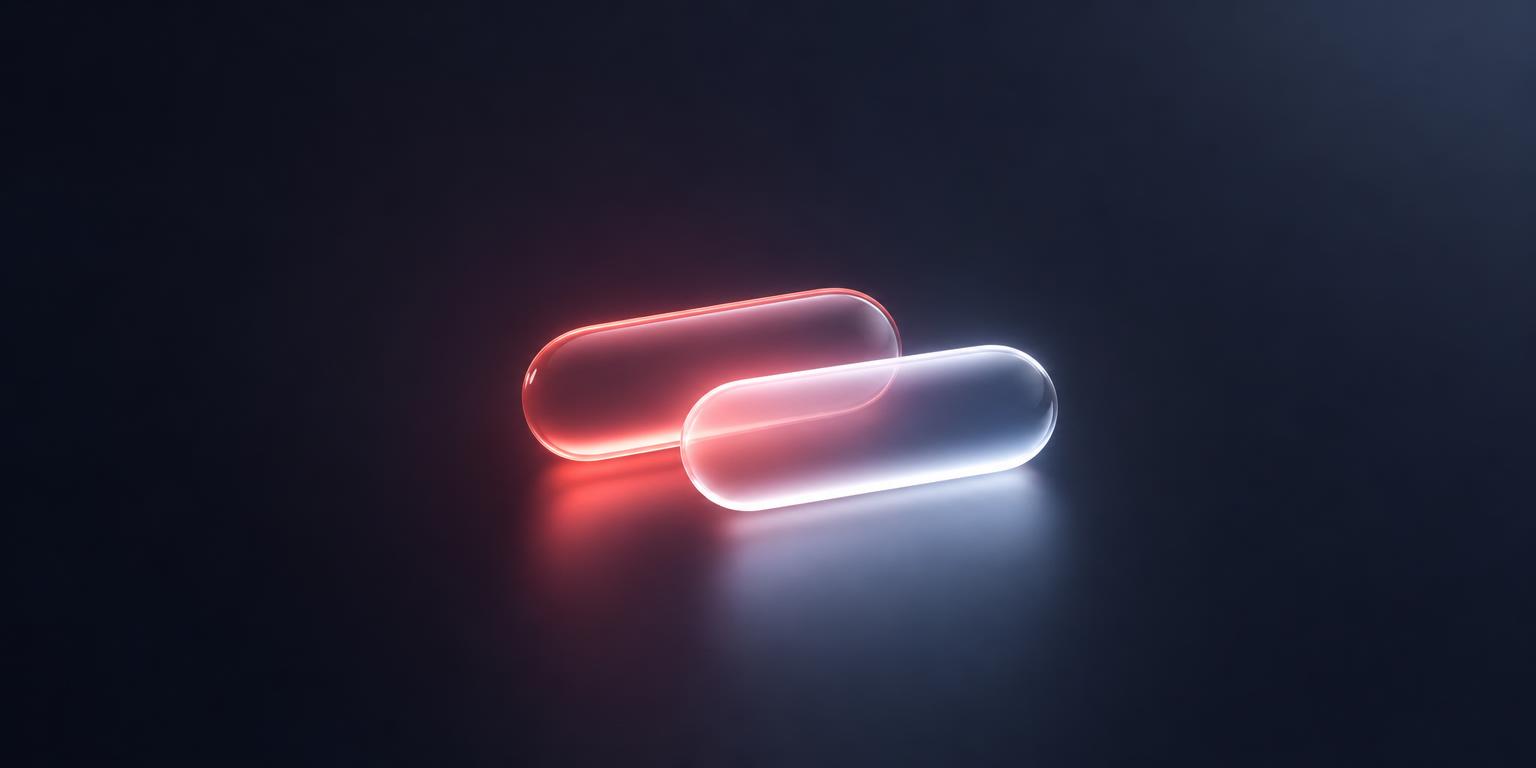 Two glowing message capsules joined by a single encrypted thread